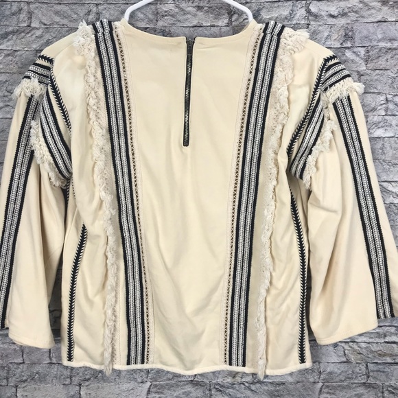 Anthropologie Eri + Ari Cream Lace tasseled 3/4 Sleeve Top Size XXSmall Petite - Picture 4 of 14